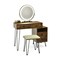 Brown 2-in-1 Vanity Table with Rotatable 3-Color LED Mirror Cushioned Stool Large Drawers and Side Cabinet